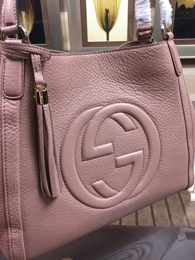 Gucci高仿專櫃女包 282309 GUCCI古馳流蘇壓印雙G手提包 古奇新款進口牛皮時尚中號肩背包  gqy2180